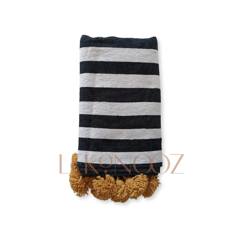 Striped Berber plaid with pompoms