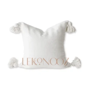 Berber pillow with pompoms, White Berber cushion, hand-woven.
