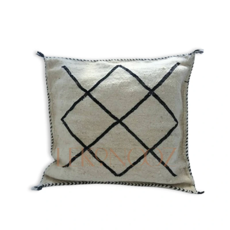 Beni Ourain pillow, Black and white Berber cushion, hand woven.