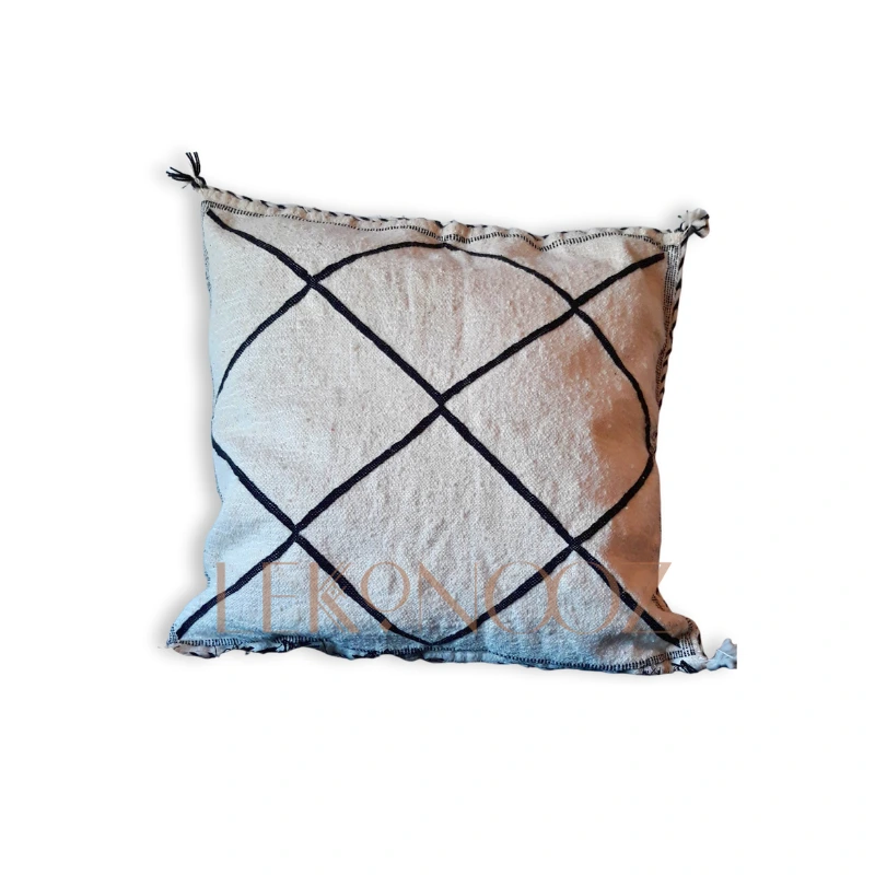 Beni Ourain pillow, Black and white Berber cushion, hand woven.
