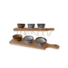 Set of 3 porcelain bowls and wooden tray