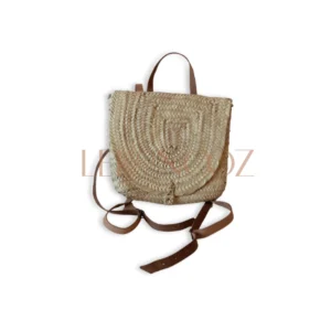 Leather and palm leaf backpack