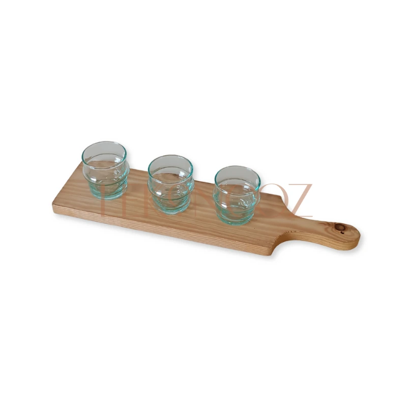 Set of 3 verrines glasses and wooden tray