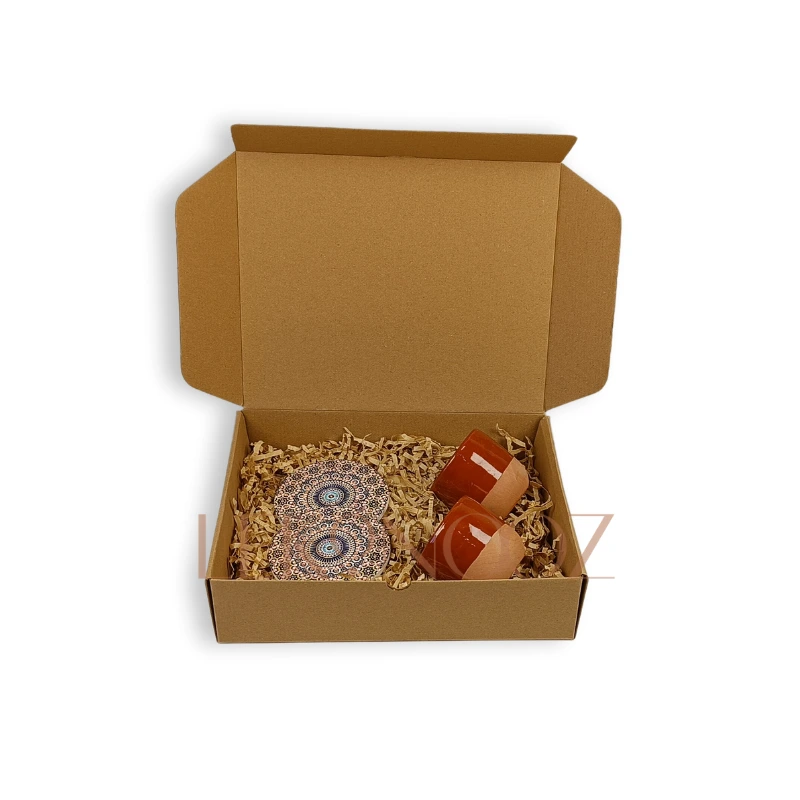 Moroccan Zelij/Zellige Saucer with Handmade Clay Mugs. Gift box Walili Morocco.