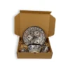 Artisanal Moroccan Black Safi Gift Box. Artisanal Moroccan Safi Gift Box with Hand-Painted Ceramic Bowl, Plate, Tea Glass, and Tagine.