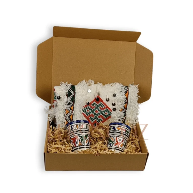 Authentic Moroccan Gift Box, Berber Pillow Handmade in Fez, Moroccan Cup Set, Moroccan Decor, Moroccan Art, Handcrafted Moroccan Gifts