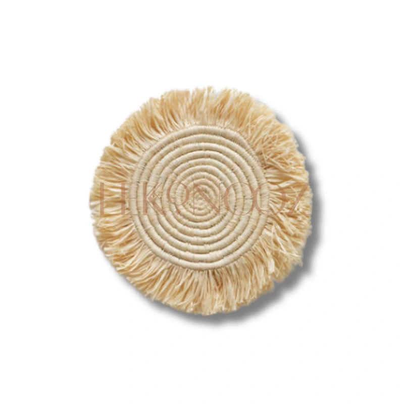 Handwoven Raffia Coasters with Fringes- Pack of 4